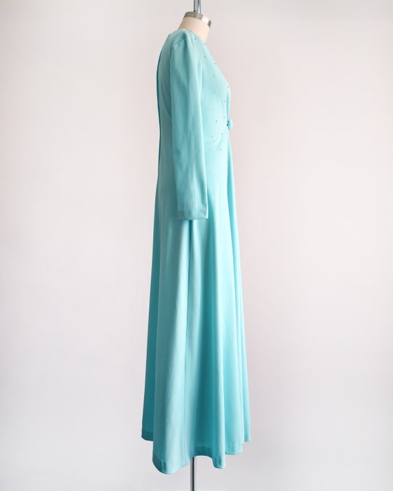 70s Blue Rhinestone Maxi Dress, Vintage 1970s Plu… - image 3