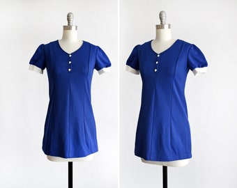 60s Blue Heart Button Top, Vintage 1970s Puff Sleeve Blouse, xs