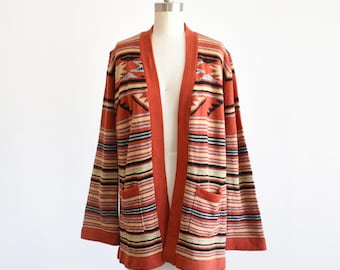Vintage 1970s Orange Striped Bell Sleeve Cardigan, medium