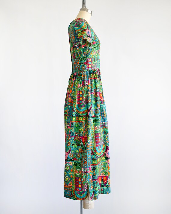 60s Floral Psychedelic Maxi Dress, Vintage 1960s/… - image 3