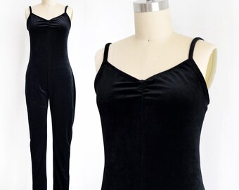 Vintage 1990s Black Velvet Jumpsuit | small to medium