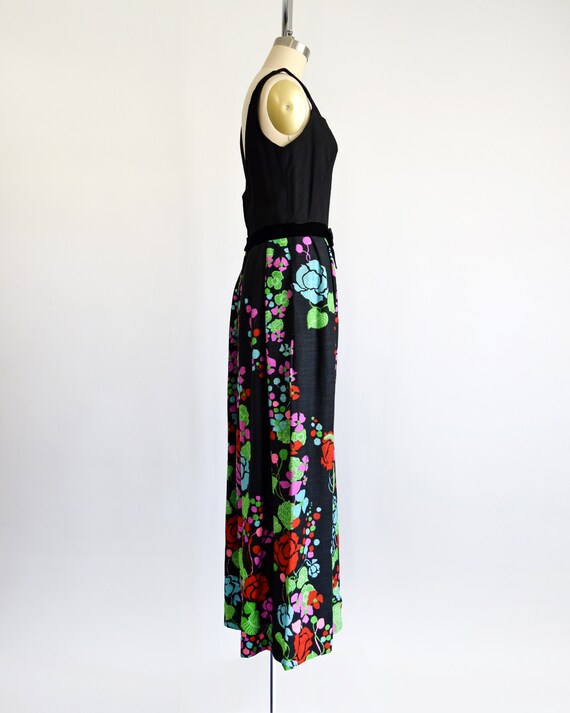 60s Floral Maxi Dress, Vintage 1960s Black Flower… - image 4
