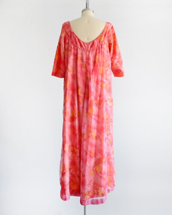 60s Pink & Orange Floral Kaftan, Vintage 1970s Ch… - image 4