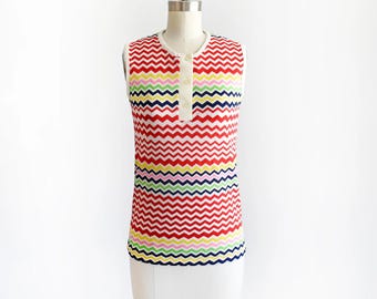 Vintage 1970s Rainbow Zig Zag Tank Top, xs