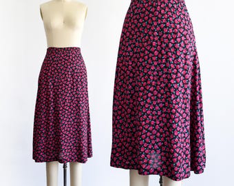Falda floral rosa y negra de los 90, talla pequeña/mediana