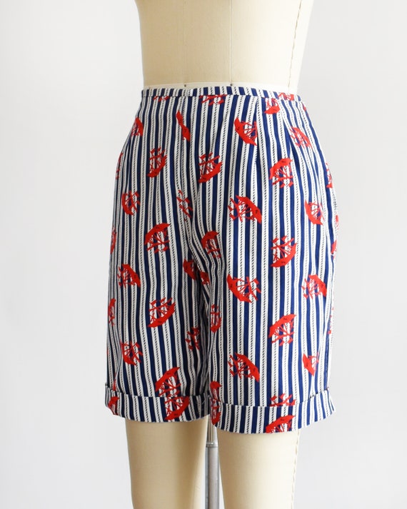 Vintage 1960s Blue & White Striped Nautical Short… - image 7