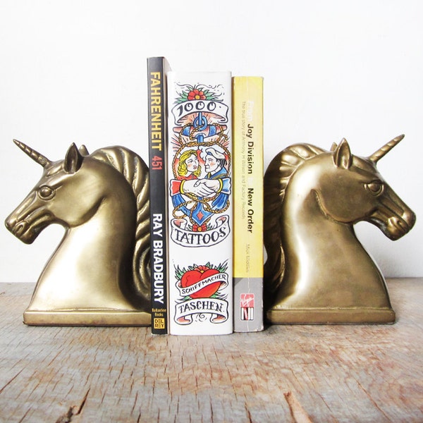 unicorn bookends / vintage brass unicorn bookends / large bookends