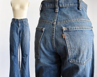 Vintage 1970s Levi's Bell Bottom Flare Jeans Orange Tab, medium 30"x32"
