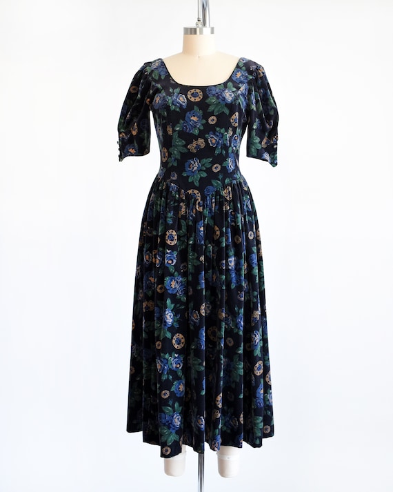 80s Laura Ashley Velvet Floral Dress, Vintage 198… - image 2