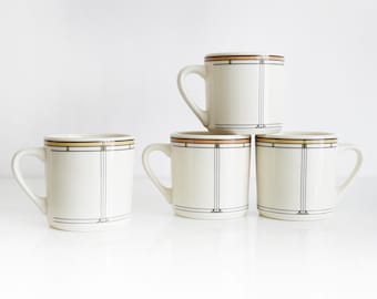 Frank Lloyd Wright Mugs, Vintage Martin House Coffee Cups Buffalo China, set of four