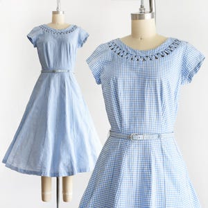 Vintage 1950s Blue & White Gingham Dress, small