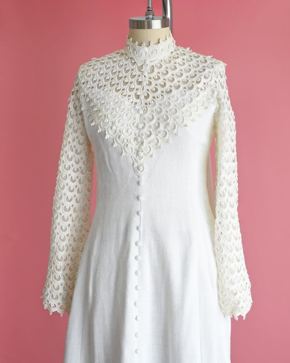 60s Wedding Dress, Vintage 1960s Linen & Lace Wed… - image 4