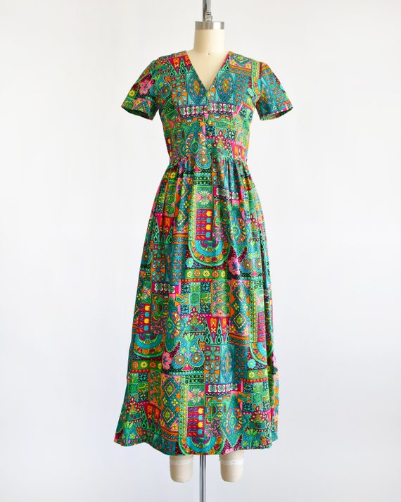 60s Floral Psychedelic Maxi Dress, Vintage 1960s/… - image 2