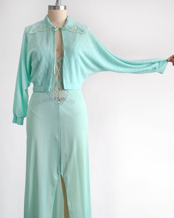 70s Mint Green Nightgown & Bed Jacket Set, Vintag… - image 8