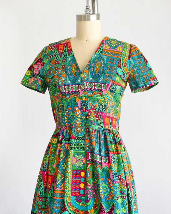 60s Floral Psychedelic Maxi Dress, Vintage 1960s/… - image 5