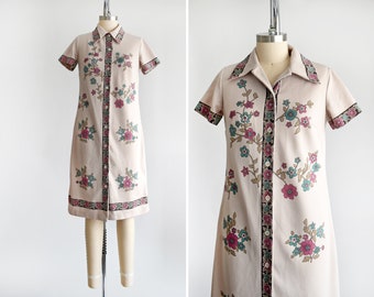 70s Mod Floral Scooter Dress, Vintage 1970s Shift Dress, medium