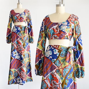 Vintage 1960s Hawaiian Top & Skirt Set by Kahala,xs/small