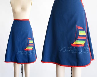 Vintage Sailboat Wrap Skirt, large to 1x