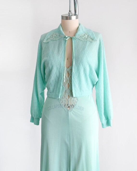 70s Mint Green Nightgown & Bed Jacket Set, Vintag… - image 6