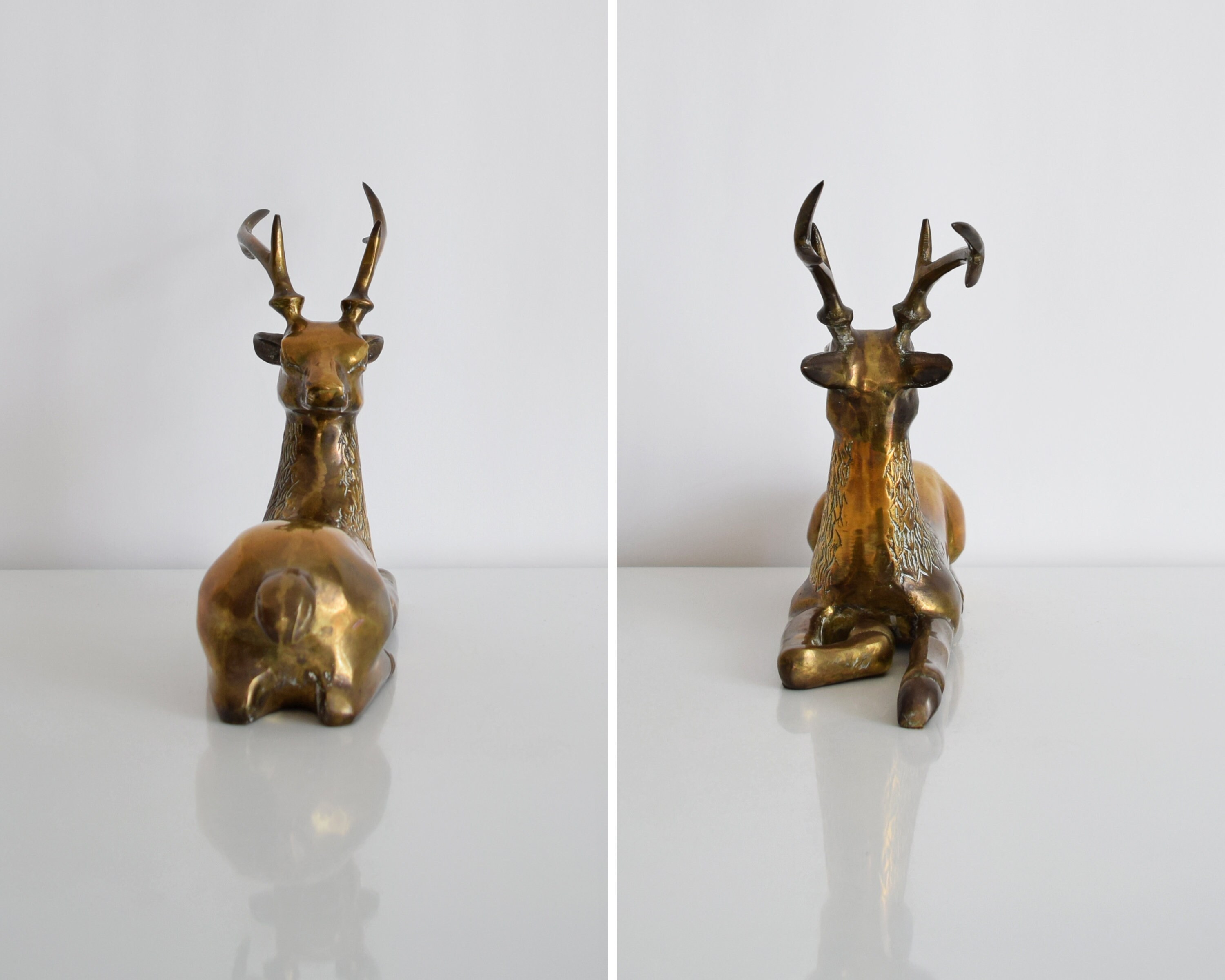 Mid Century Brass Animal Decor Large Brass Baby Deer Sculpture Brass