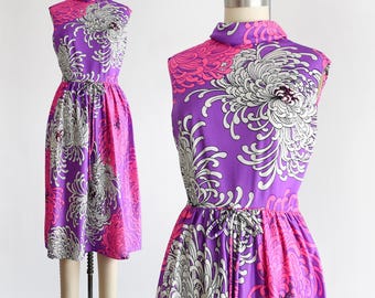 Vintage 1970s Lila & Pink Psychedelic Blumen Kleid, small
