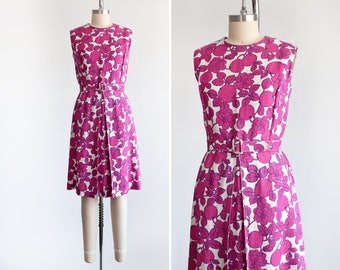 60s Floral & Fruit Dress, Vintage 1960s Novelty Print Dress, medium large