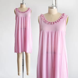 60s Babydoll Nightgown, Vintage 70s Pinky Purple Negligee, medium