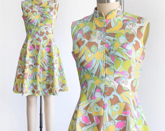 70er Jahre Psychedelic Floral Mod Kleid, small medium