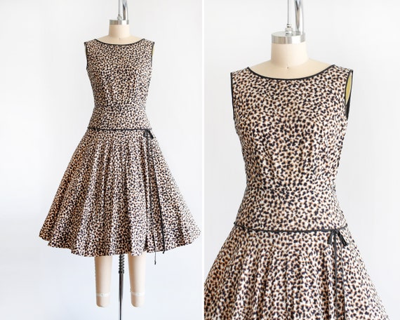 50s Leopard Print Dress, Vintage 1950s Animal Pri… - image 1