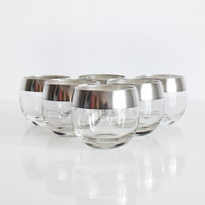 Dorothy Thorpe Roly Poly Glasses, Vintage 1960s Silver Band Cocktail Glasses, MCM 6/8oz Tumblers