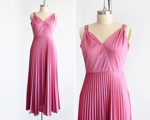 70s Dusty Pink Disco Maxi Dress, Vintage 1970s Gr… - image 1