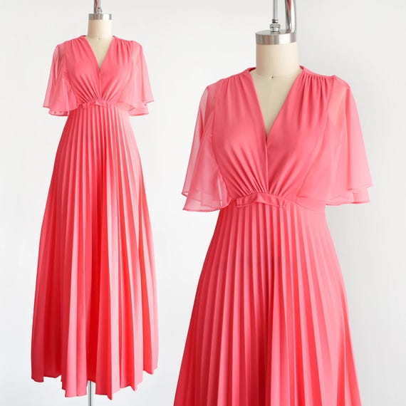 Coral pleated maxi dress hotsell