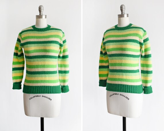 Green Striped Sweater Vintage 70s Wool 
