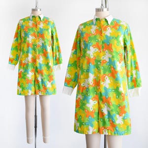 60s Butterfly Romper, Vintage 1960 Green & Orange Psychedelic Cotton Jumpsuit, medium large