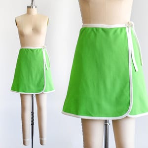 1970s Green & White Skort, Vintage 70s Skirt w/ Shorts, extra large