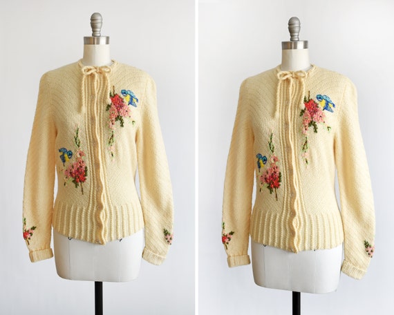 60s Floral Embroidered Cardigan Vintage 