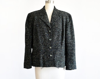 RESERVED 50s Black Flecked Wool Blazer Suit Jacket, medium/medium large