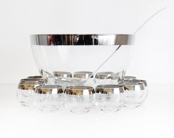 Vintage 1960s Silver Roly Poly Punch Bowl Set w/ Ladle