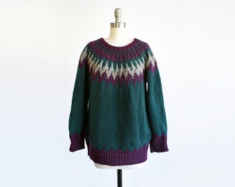 Vintage Greek Wool Fisherman's Sweater, 80s Fair Isle Chunky Sweater, large/xl