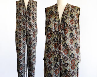 60s Tapestry Vest & Pants Set, Vintage 1960s Pantsuit, xs/small