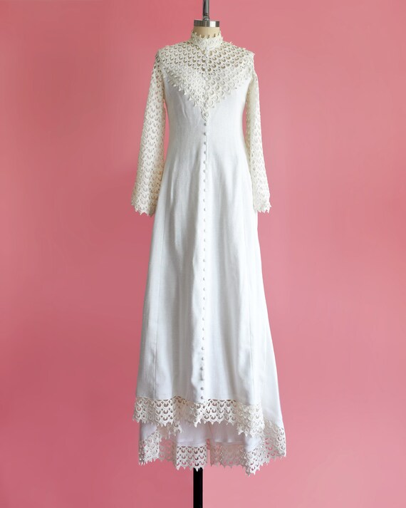 60s Wedding Dress, Vintage 1960s Linen & Lace Wed… - image 2