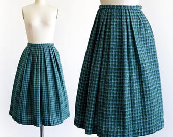 50s Plaid Wool Skirt, Vintage 1960s Pleated Skirt, small