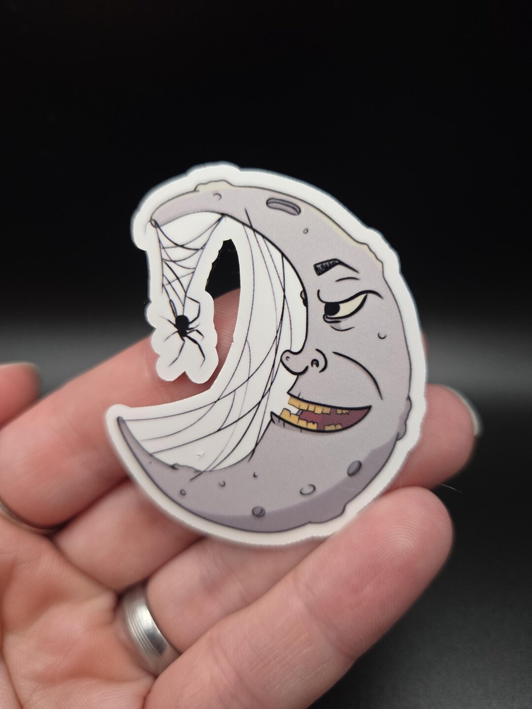 Spider Moon Sticker vinyl Sticker Moon Halloween Sticker Half Moon - Etsy
