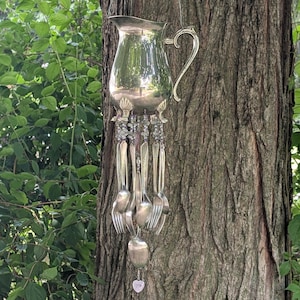Sterling Silver Water Pitcher Silverware Windchime Housewarming Gift Porch Decor Lake Life