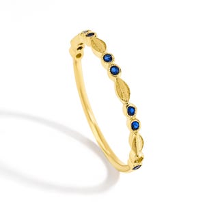 Dainty Solid 14k Gold Sapphire Minimalist Ring • Leaf Design Hellenistic Style Stackable Ring