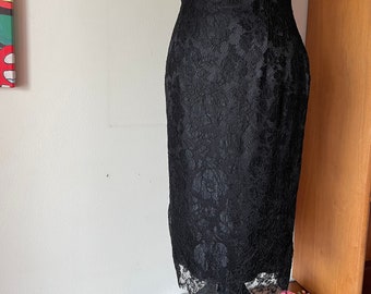 Vintage Black Lace Designer Skirt by Jessica McClintock, Formal Evening, Sexy Cocktail Party Dress, Costume Victorian Style Size Woman's 8
