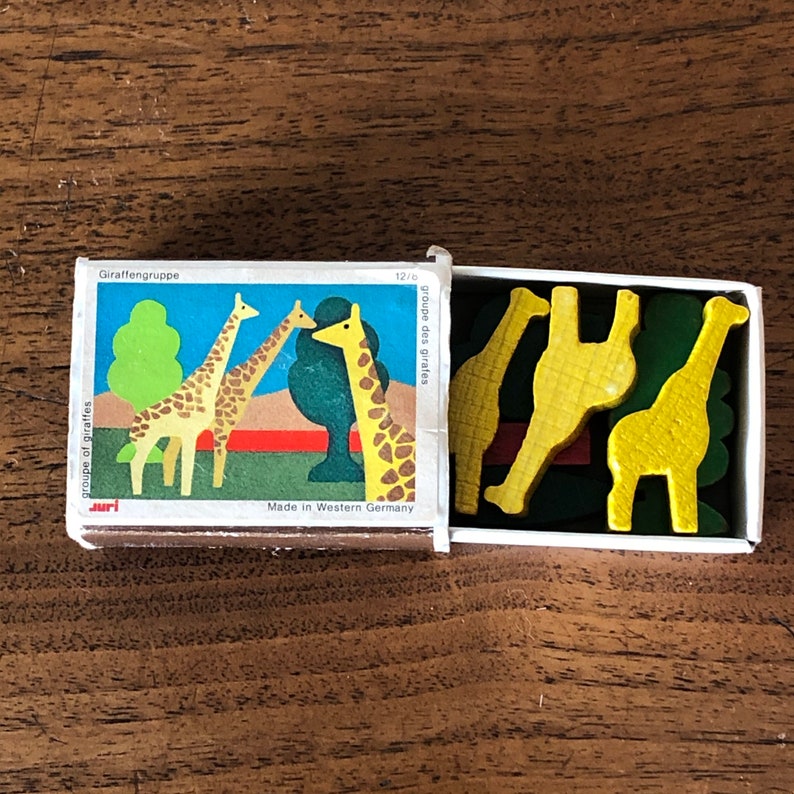 Western Germany Trees So Fun 80/'s Zoo Mini Matchbox Toy Vintage Miniature Giraffe Wooden Block Set Made by Juri So Cool Animal 70/'s
