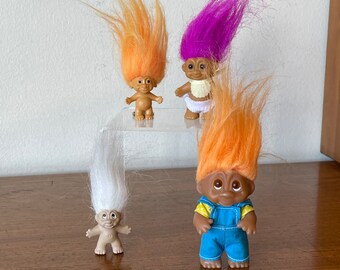 Vintage Troll Collection, Dolls, Keychain, 1985 DAM Troll, Pencil Topper, Baby, Orange, Purple, White Hair, Doll, 80’s, 90’s Toys, Boy, Girl