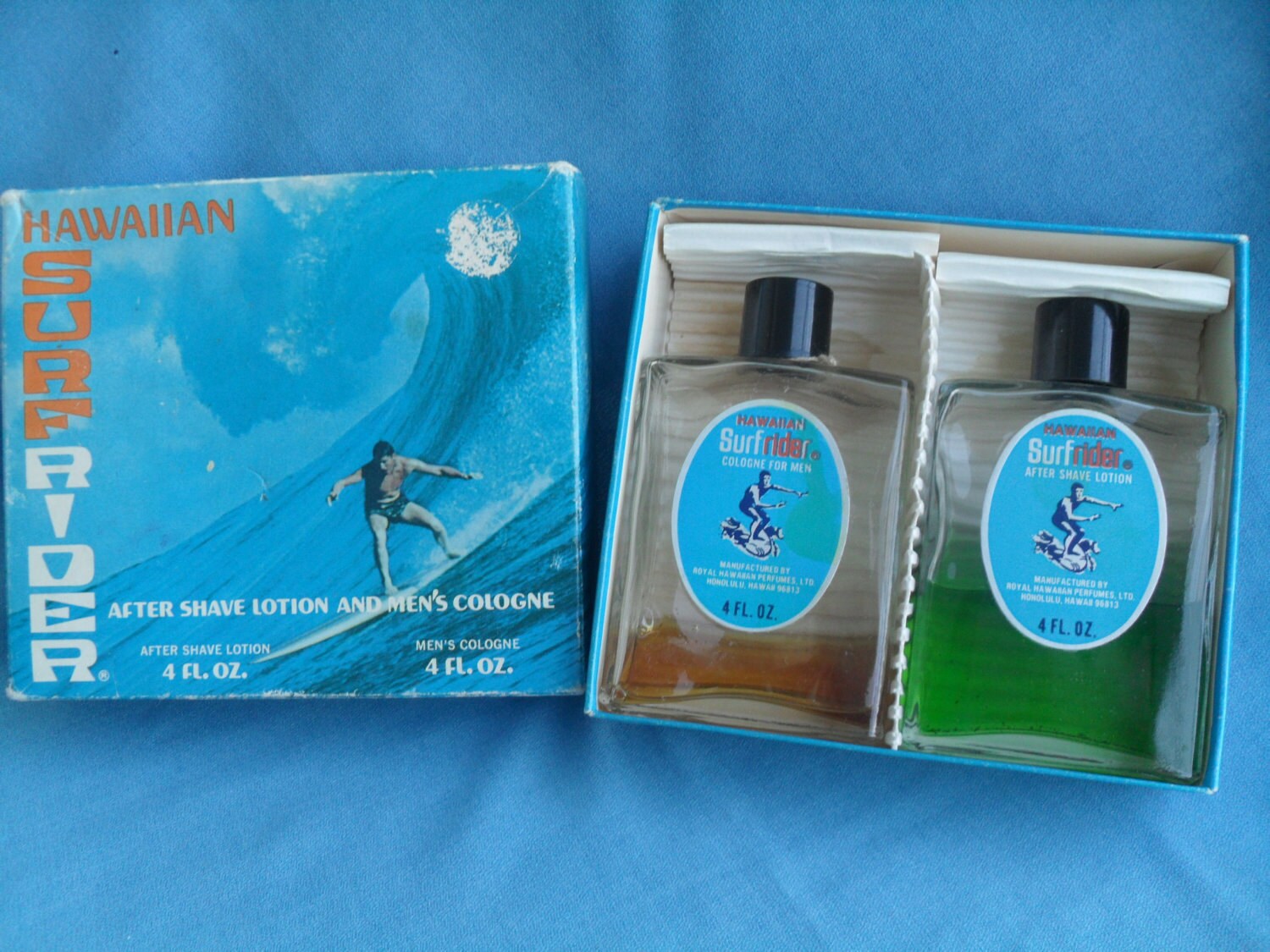 Vintage Royal Hawaiian Surf Rider Cologne Set in Surfer Box Hawaii 
