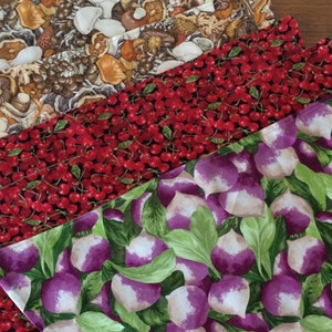 Vintage Placemats Mushroom, Cherry, Turnip Set of 6 Fabric Place Mats, Dining Room, Kitchen, Table Linen, Home Decor, Mod1960’s Retro 1970’s
